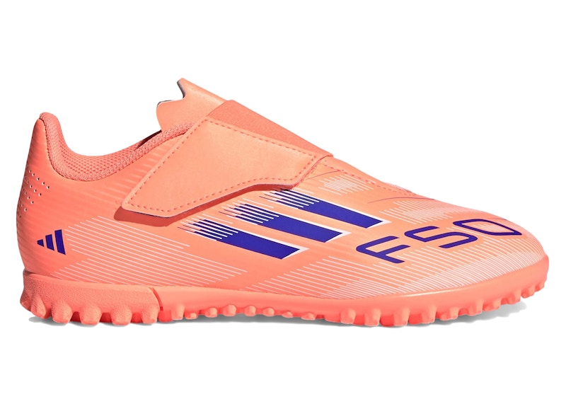 Pre-owned Adidas Originals F50 Club Hookandloop Tf Coral Blaze Pack (kids) Sneakers In Beam Orange/lucid Blue/cloud White