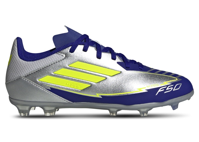 Pre-owned Adidas Originals F50 League Fg/mg Messi Player Pack 1 (kids) Sneakers In Silver Metallic/solar Yellow/lucid Blue