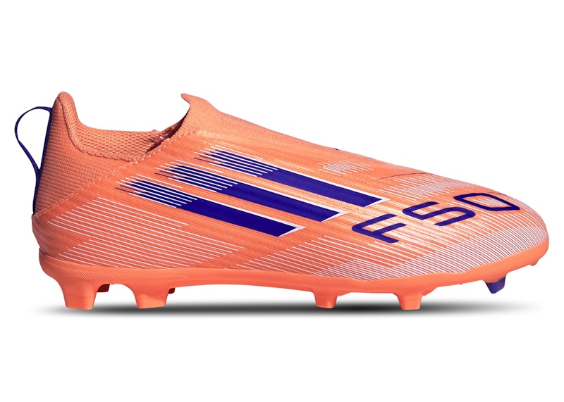 Pre-owned Adidas Originals F50 League Laceless Fg/mg Coral Blaze Pack (kids) Sneakers In Beam Orange/lucid Blue/cloud White