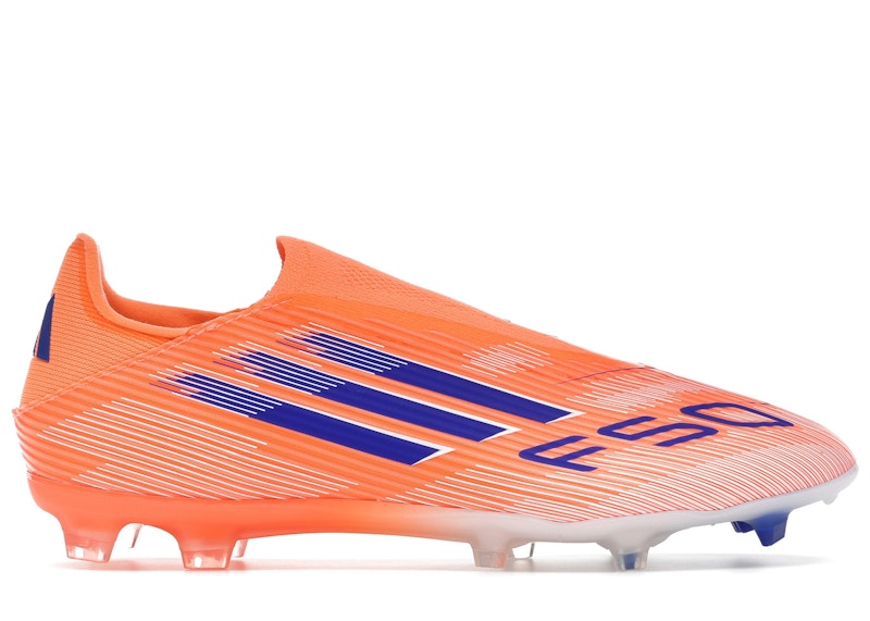 Men's Adidas F50 League Laceless FG/MG Coral Blaze Pack Sneakers in Beam Orange/Lucid Blue/Cloud White