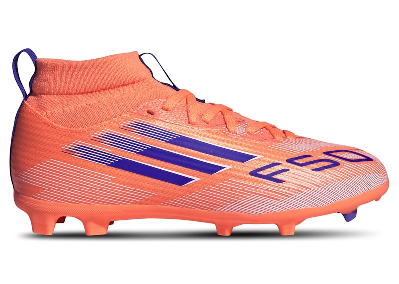 Pre-owned Adidas Originals F50 League Midcut Fg/mg Coral Blaze Pack (kids) Sneakers In Beam Orange/lucid Blue/cloud White