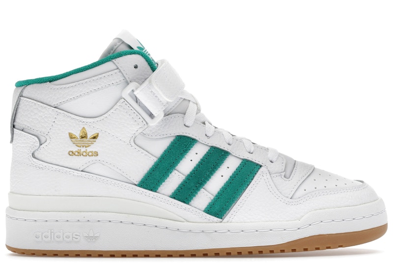 Men's Adidas Forum Mid White Teal Sneakers in Cloud White/Gold Metallic/Gum