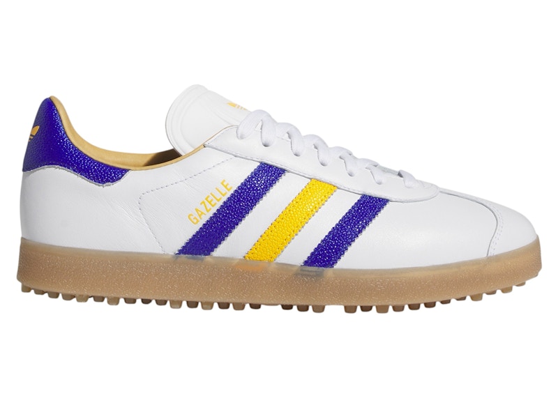 adidas Gazelle Leather Spikeless Golf White Lucid Blue Yellow - JR6700