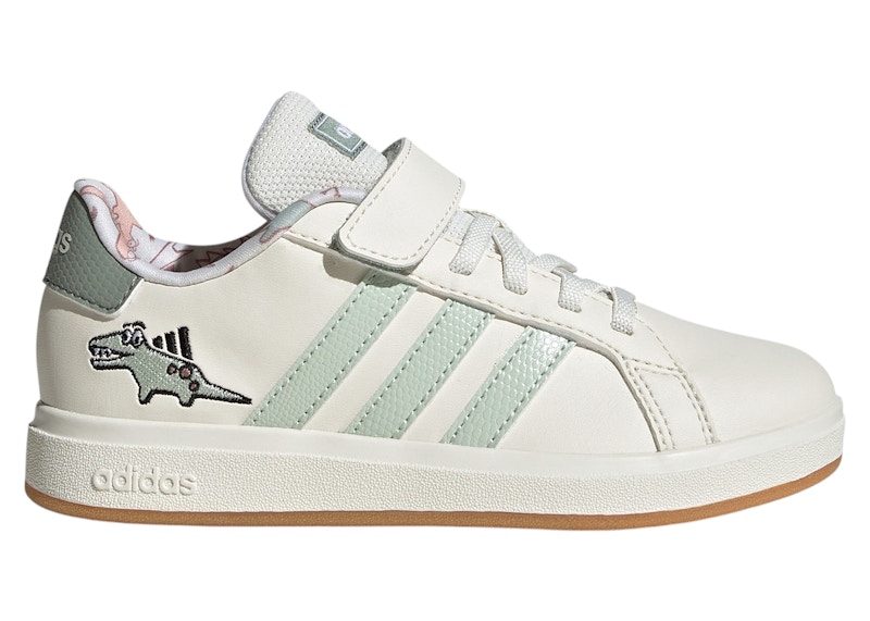 Pre-owned Adidas Originals Grand Court 2.0 Dino Sneakers In Off White/linen Green/silver Green