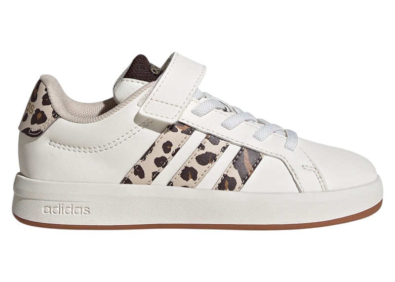 Adidas Grand Court 3.0 EL White Cheetah Sneakers in Core White/Crystal Linen/Aurora Coffee