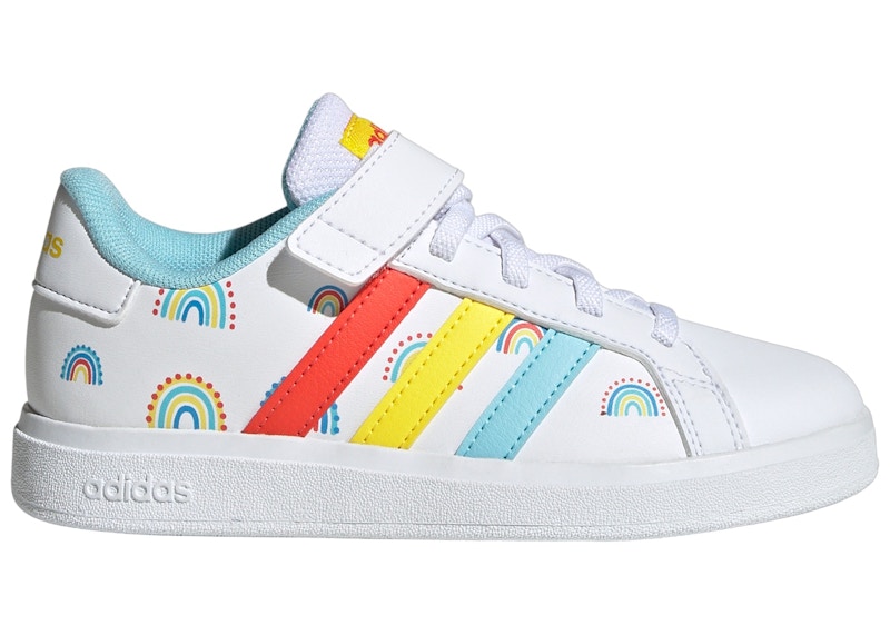 Pre-owned Adidas Originals Grand Court And Top Strap Sneakers In Cloud White/bold Orange/impact Yellow In Multi