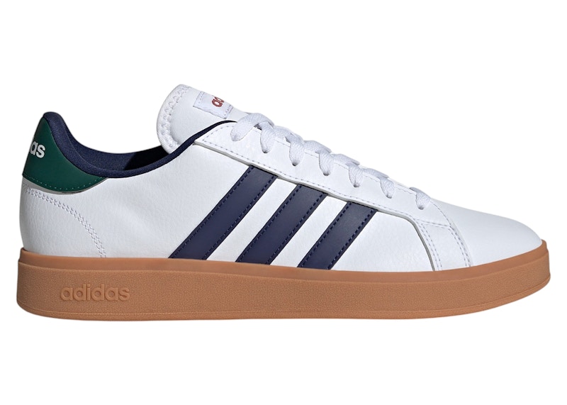 adidas Grand Court Base 2.0 Cloud White Dark Blue Collegiate Green - JH8614