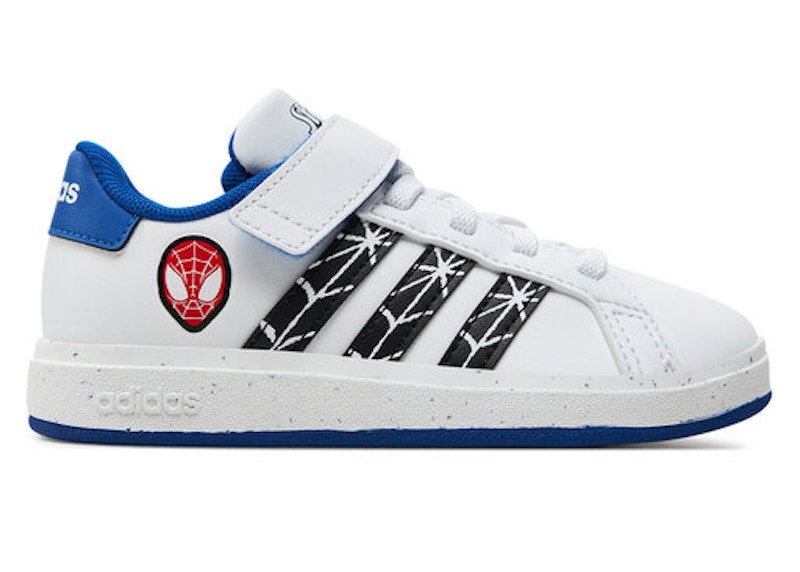 Pre-owned Adidas Originals Grand Court Strap Marvel Spiderman Sneakers In Cloud White/core Black/royal Blue In Multi