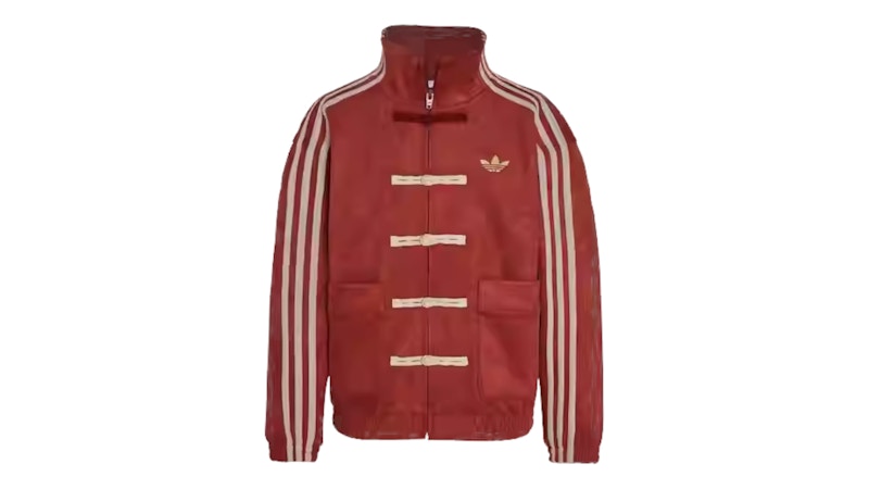 adidas Junior Kids Chinese Style Oversized Knit Jacket (Asia Sizing) Preloved Ruby/Wonder Beige