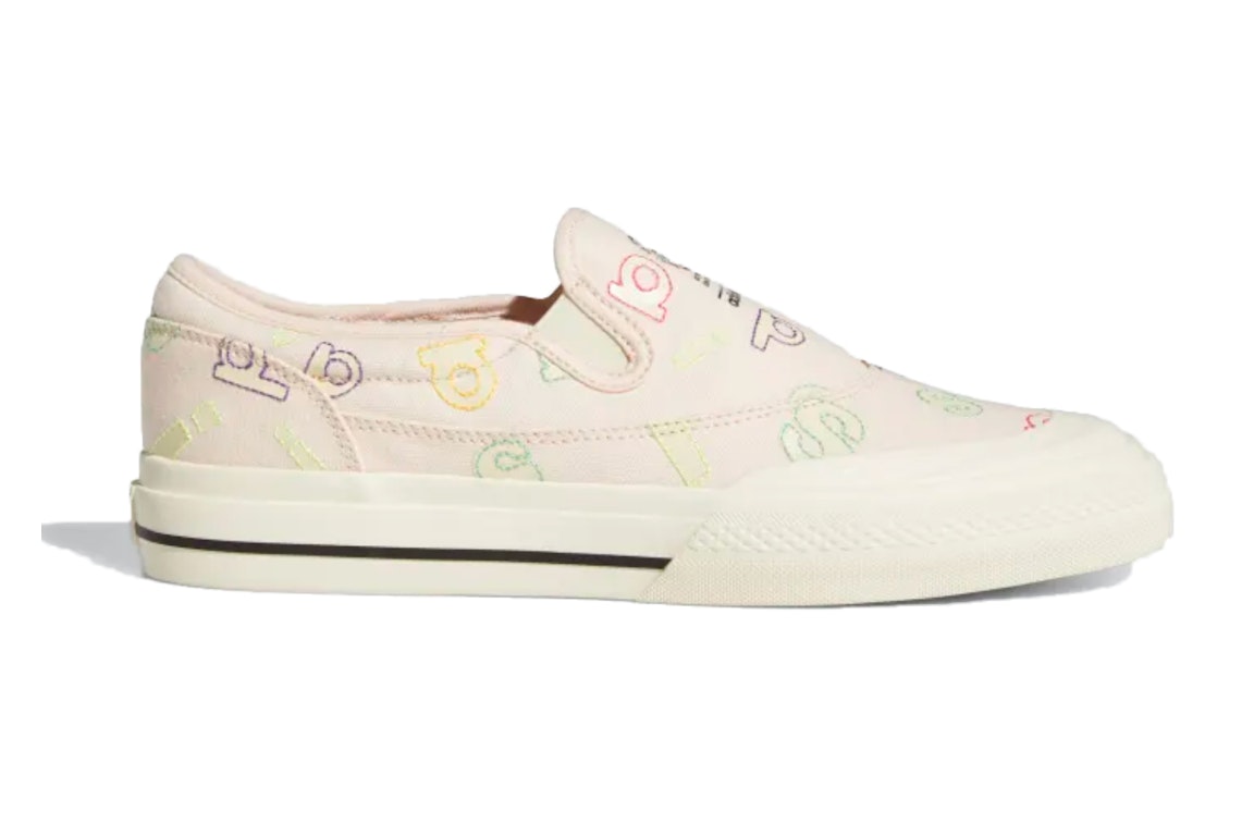 Pre-owned Adidas Originals Adidas Nizza Rf Slip-on Allover Letters In Pink Tint/cream White/core Black