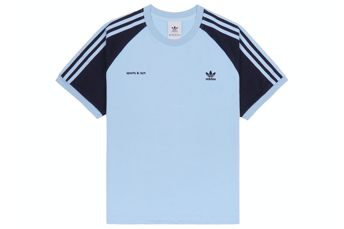 Pre-owned Adidas Originals X Sporty & Rich Ringer Tee Baby Blue/navy