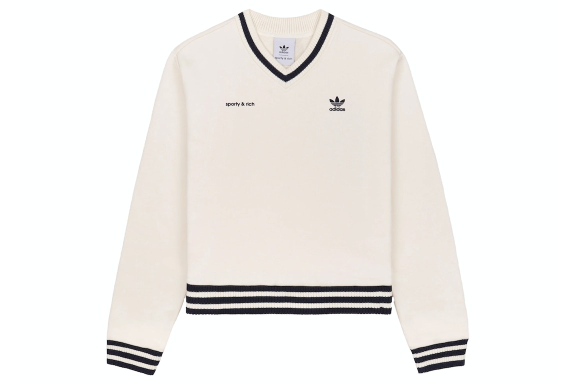 Pre-owned Adidas Originals X Sporty & Rich V-neck Sweatshirt Cream/navy