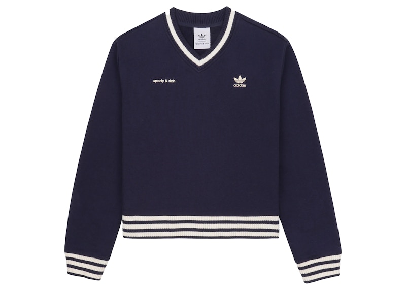 adidas Originals x Sporty & Rich V-Neck Sweatshirt Navy/Cream ...