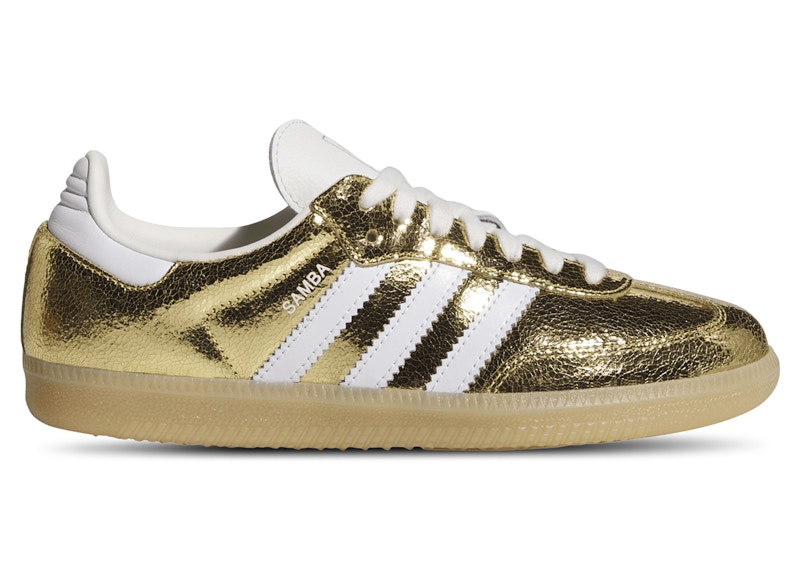 Pre-owned Adidas Originals Samba Og Cracked Leather (women's) Sneakers In Core In Gold Metallic/white/core White