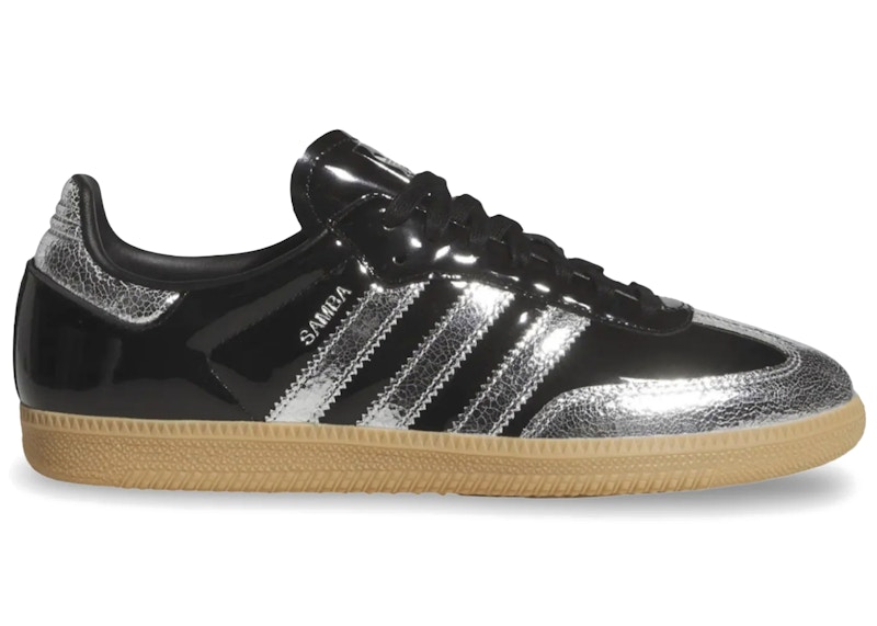 Men's Adidas Samba OG Patent Black Sneakers in Core Black/Silver Metallic/Gum