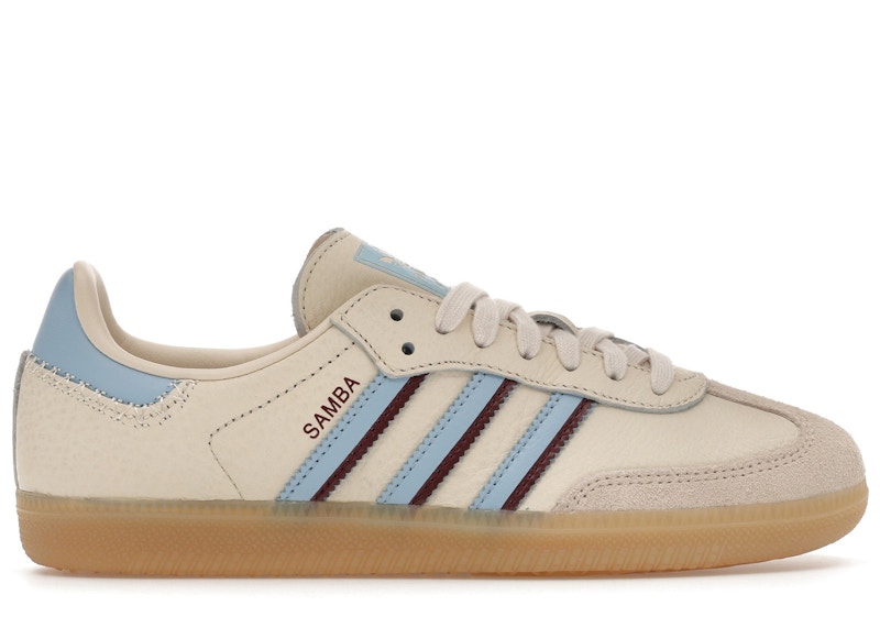 Men's Adidas Samba OG Sneakers in Wonder White/Clear Sky Blue/Shadow Red