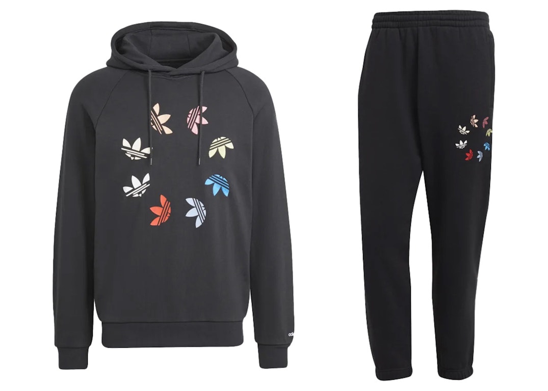 Pre-owned Adidas Originals Adidas Shattered Trifoil Pullover Hoodie & Sweatpant Set Black/multicolor