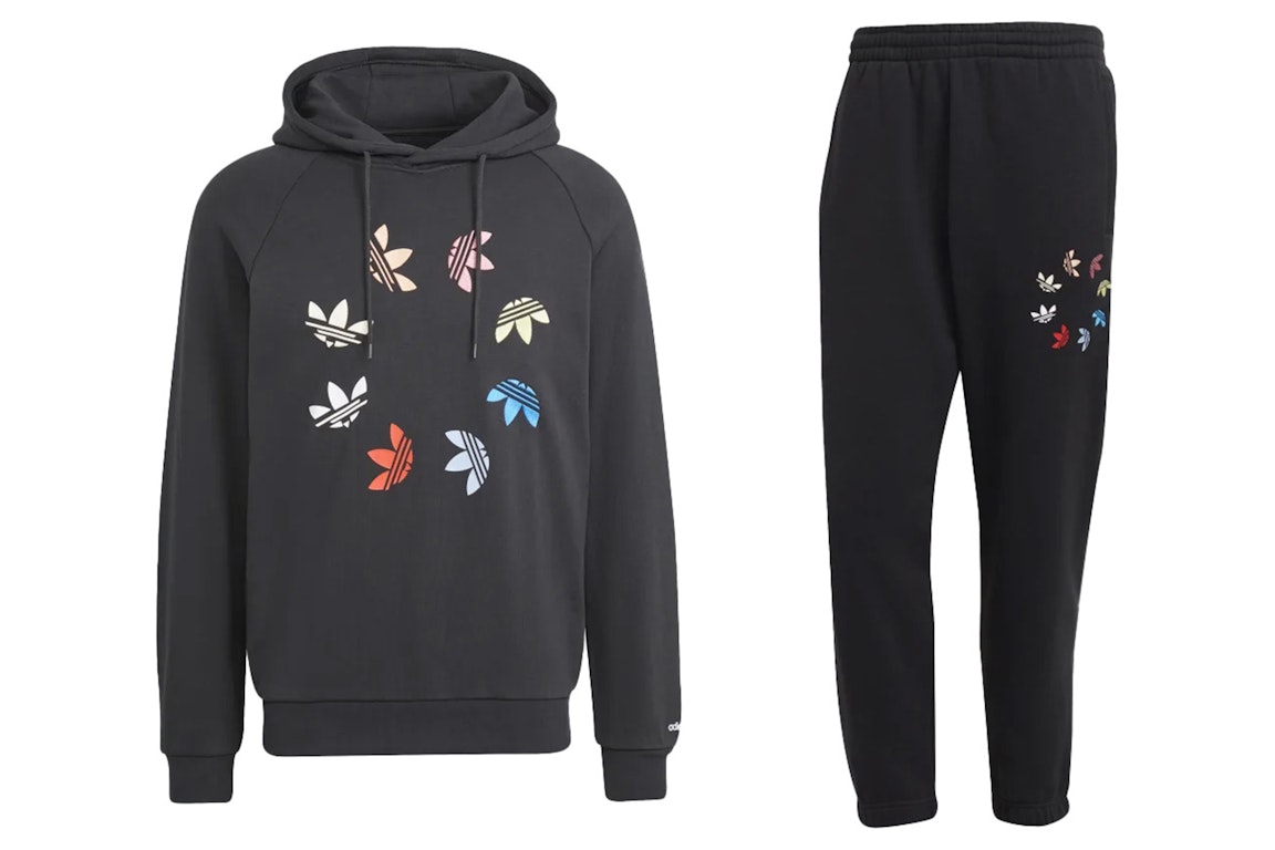 Pre-owned Adidas Originals Adidas Shattered Trifoil Pullover Hoodie & Sweatpant Set Black/multicolor