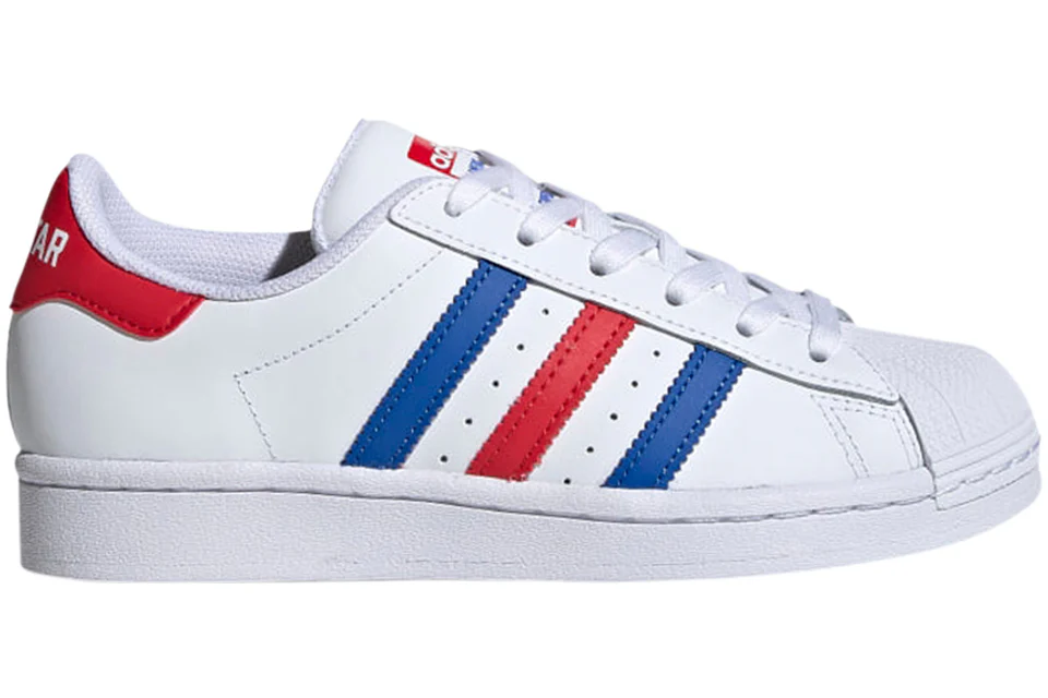 Red and blue striped adidas superstars Clearance