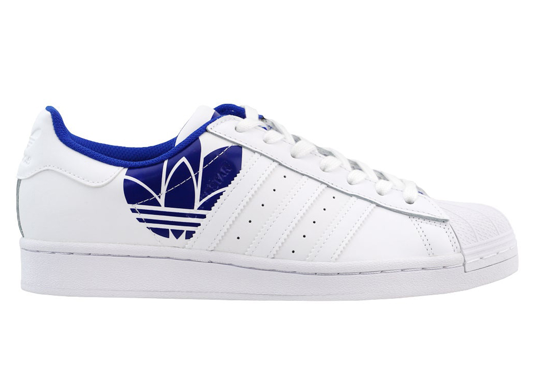 white and navy blue adidas superstar