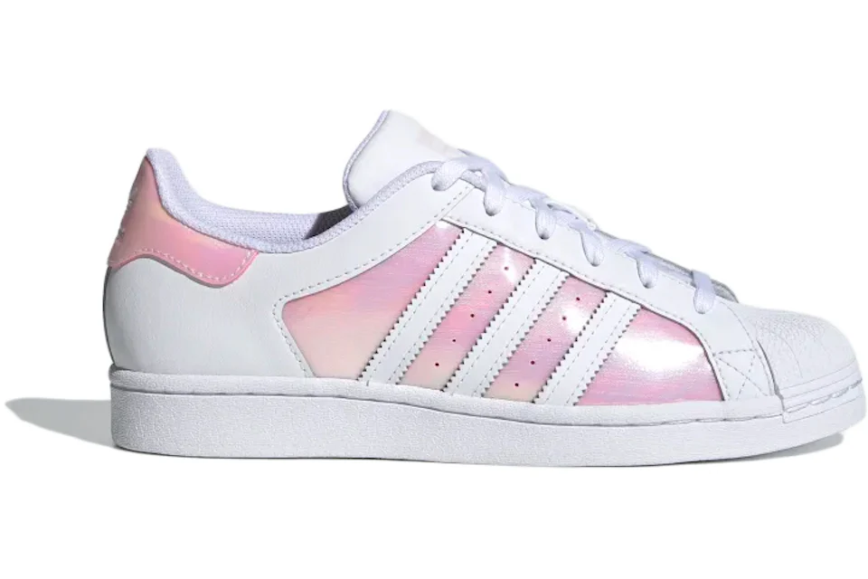 Adidas superstar white with pink stripes Clearance