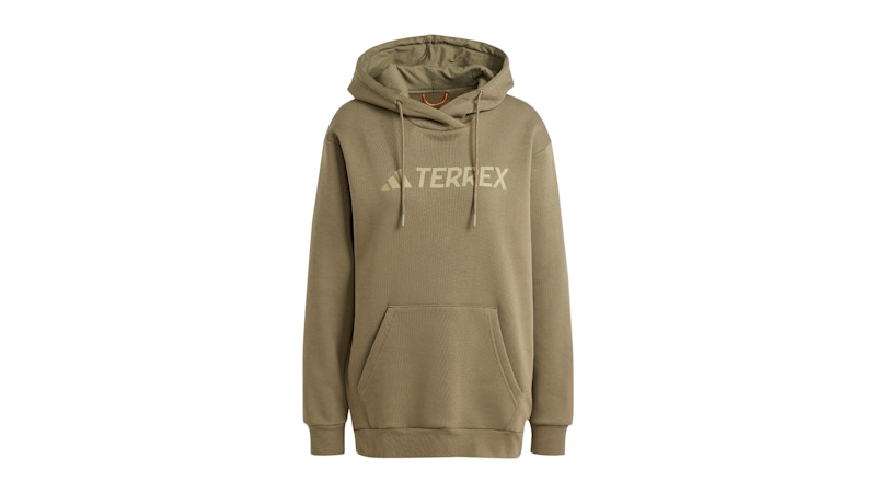 Pre-owned Adidas Originals Women's Adidas Terrex Large Logo Hoodie In Olive Strata