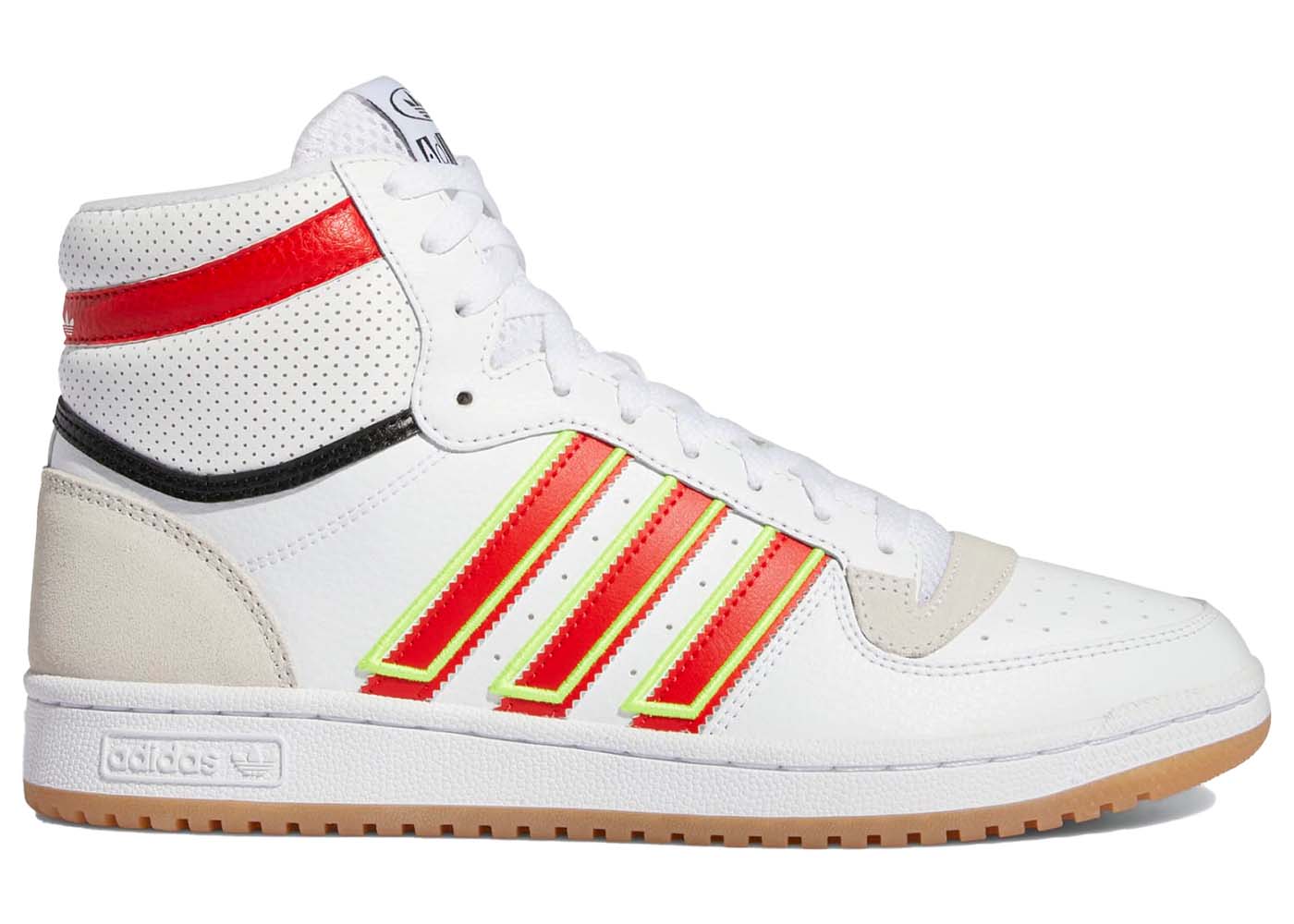 Adidas white shoes sales with red lines