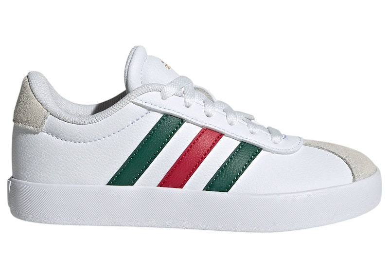 Adidas VL Court 3.0 White Sneakers in Cloud White/Dark Green/Power Red
