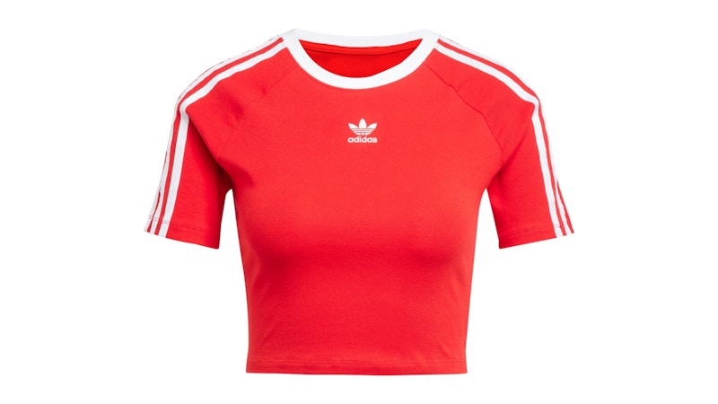 Pre-owned Adidas Originals Women's 3stripes Baby T-shirt In Better Scarelet Red/white