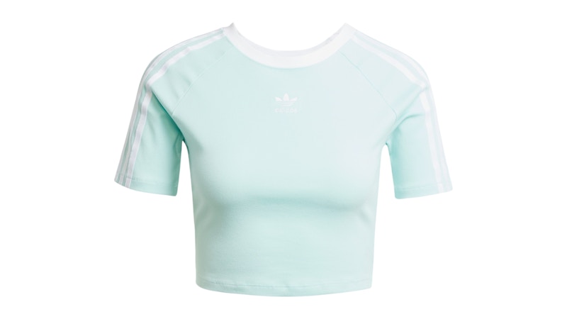 Pre-owned Adidas Originals Women's 3stripes Baby T-shirt In Semi Flash Aqua