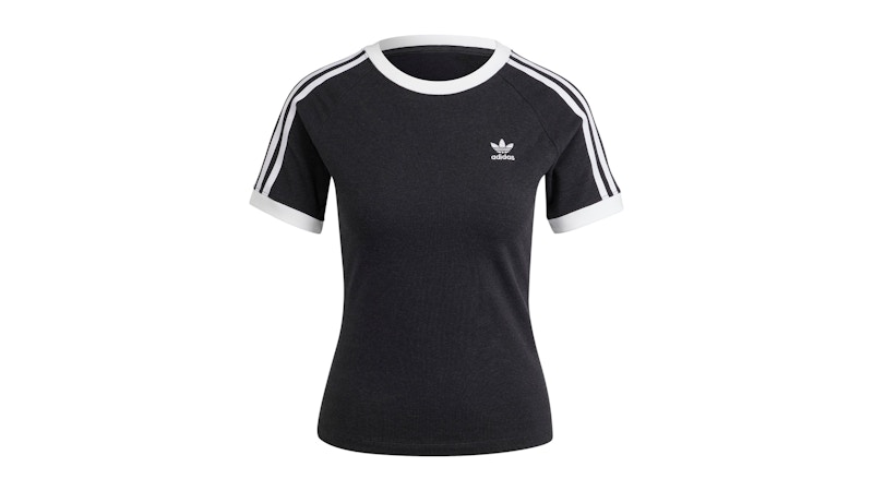 Pre-owned Adidas Originals Women's 3stripes Slim Raglan T-shirt In Black Melange