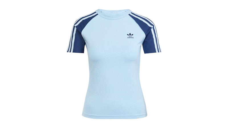 Pre-owned Adidas Originals Women's Adicolor 3stripes Raglan Slim T-shirt In Clear Sky Blue