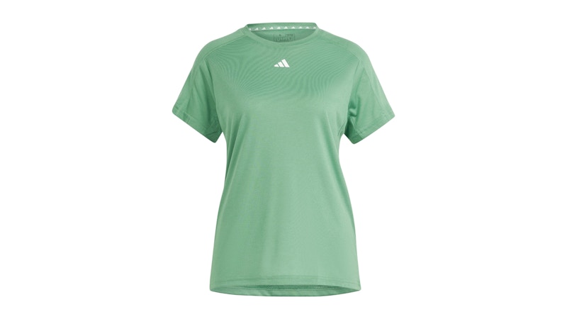 Pre-owned Adidas Originals Women's Aeroready Train Essentials Minimal Branding Crewneck Sweat-shirt T-shirt In Preloved Green