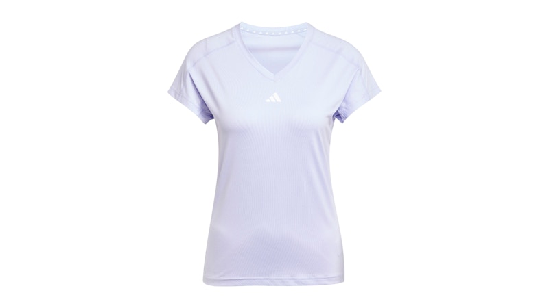 Pre-owned Adidas Originals Women's Aeroready Train Essentials Minimal Branding Vneck T-shirt In Violet Tone/white In Multi