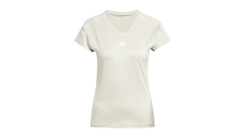 Pre-owned Adidas Originals Women's Aeroready Train Essentials Minimal Branding Vneck T-shirt In Wonder Alumina/white