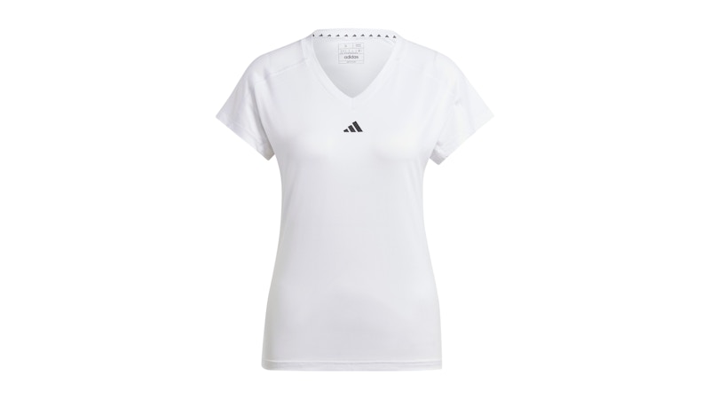 Pre-owned Adidas Originals Women's Aeroready Train Essentials Minimal Branding Vneck Tee Shirt In White