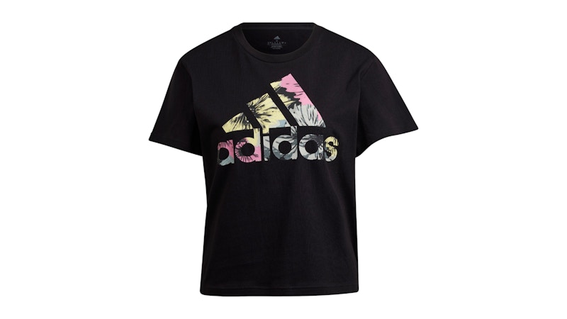 Pre-owned Adidas Originals Women's Allover Print Regular T-shirt In Black