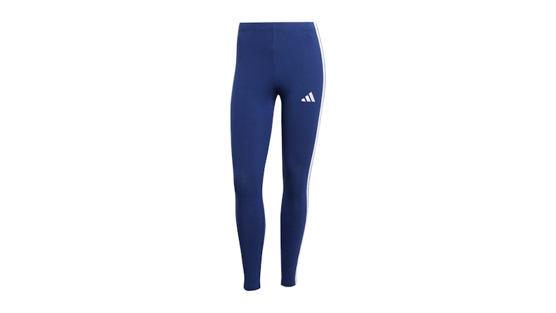 Pre-owned Adidas Originals Women's Essentials 3stripes Cotton Leggings In Dark Blue/white