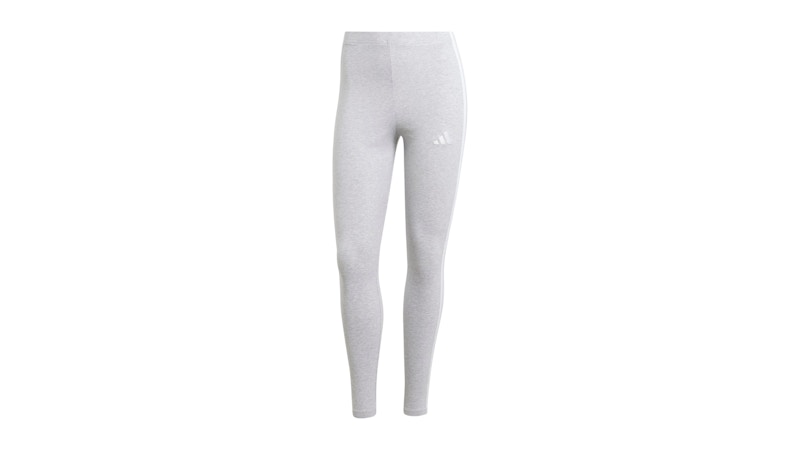 Pre-owned Adidas Originals Women's Essentials 3stripes Cotton Leggings In Light Grey Heather/white