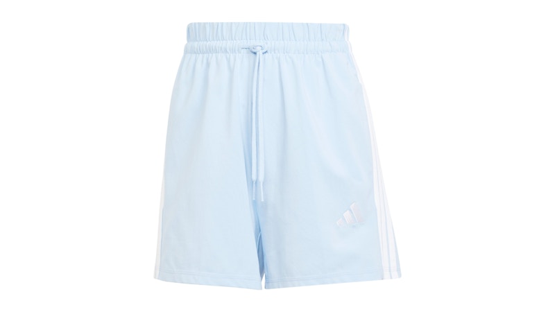 Pre-owned Adidas Originals Women's Essentials 3stripes Cotton Shorts In Glow Blue/white
