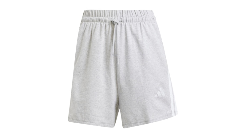 Pre-owned Adidas Originals Women's Essentials 3stripes Cotton Shorts In Light Grey Heather/white