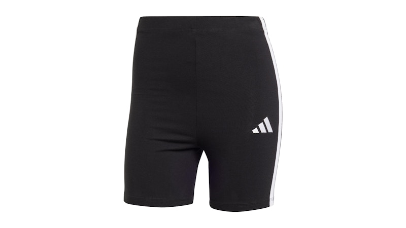 Pre-owned Adidas Originals Women's Essentials 3stripes High Waisted Biker Shorts In Black/white