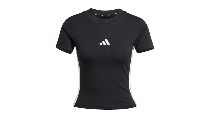 Pre-owned Adidas Originals Women's Essentials 3stripes Slim Baby T-shirt In Black/white