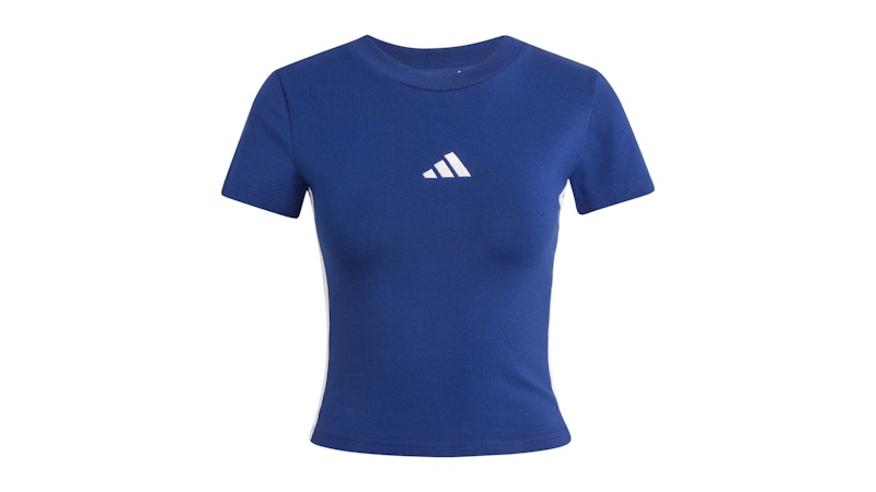 Pre-owned Adidas Originals Women's Essentials 3stripes Slim Baby T-shirt In Dark Blue/white
