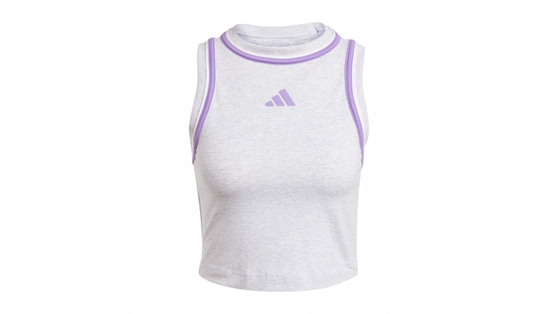 Pre-owned Adidas Originals Women's Essentials Colorpop Cotton Crop Tank Top In Light Grey Heather