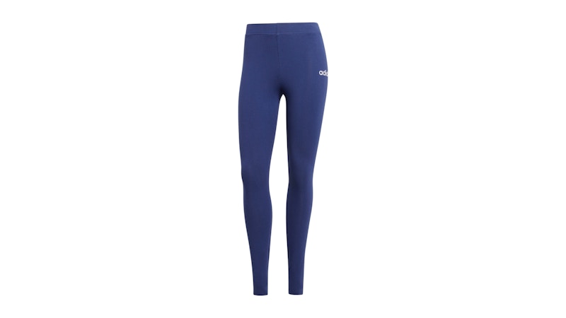 Pre-owned Adidas Originals Women's Essentials Linear Cotton Leggings In Dark Blue/white In Multi