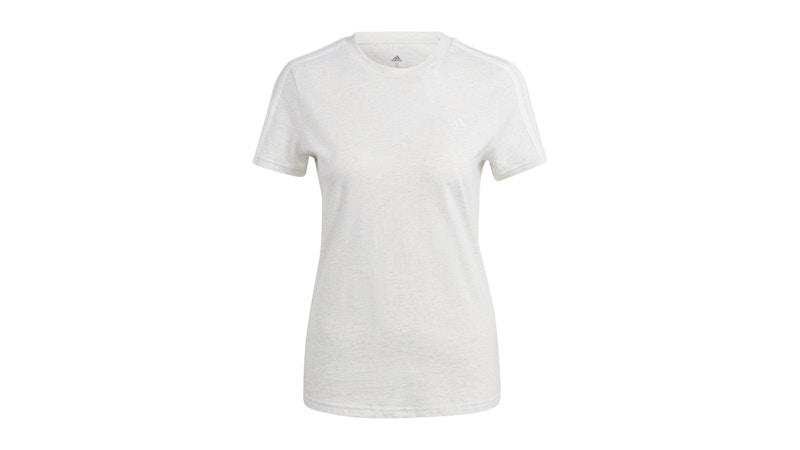 Pre-owned Adidas Originals Women's Essentials Slim 3stripes T-shirt Off In Off White