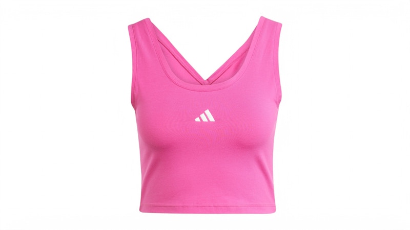 Pre-owned Adidas Originals Women's Essentials Small Logo Cotton Lifestyle Tank Top In Semi Lucid Fuchsia/white