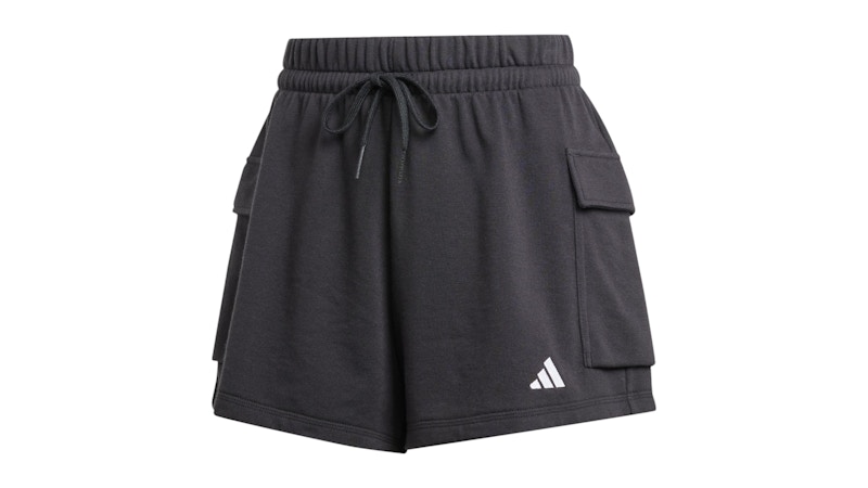 Pre-owned Adidas Originals Women's Essentials Small Logo French Terry Cargo Shorts In Black/white