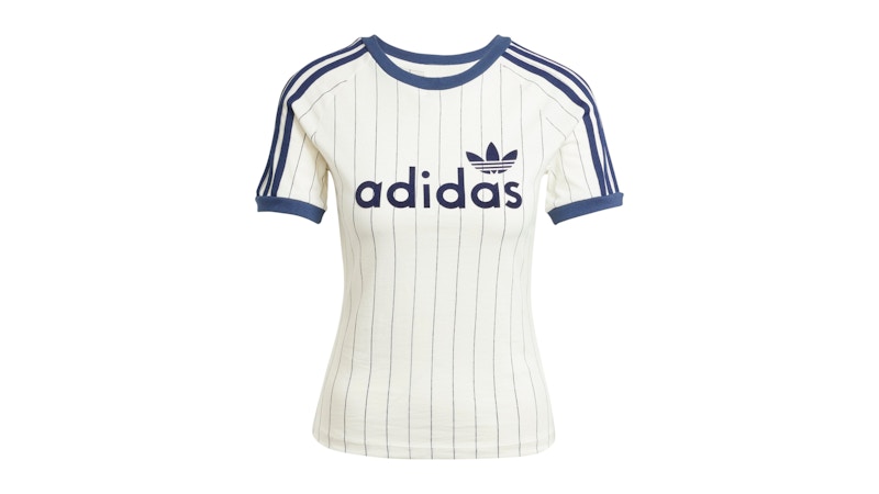 Pre-owned Adidas Originals Women's Linear Graphic Cali Tee Shirt In Off White/night Indigo